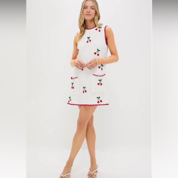 SAYLOR Red and White Crochet Dress - Picture 1 of 15